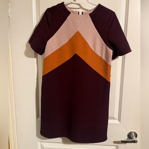 Colorblock Midi Dress - Burgundy, Pink, and Orange
